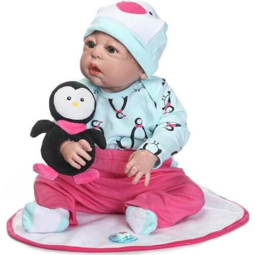 Bebe 23" 57cm full silicone reborn baby dolls Real doll newborn girl baby for kids gift with dummy pacifier penguin bonecas