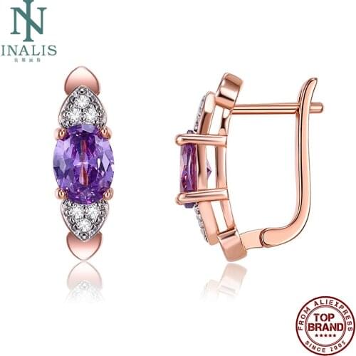 INALIS Copper Earrings For Women Geometry Female Stud Earring Oval Heart Row Zirconia Valentine Day Gift Jewelry New Arrival