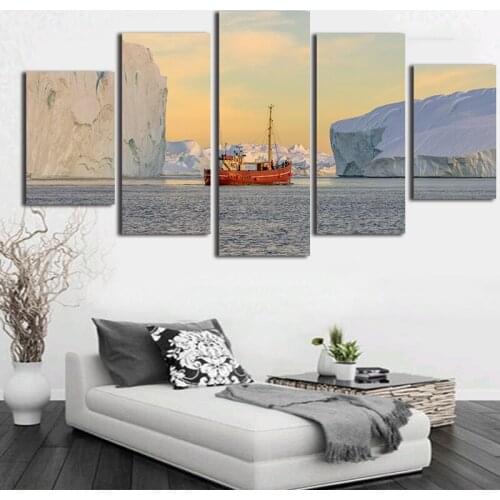 Modern Art Poster Canvas Painting Arctic Ocean Landscape Painting 5-Piece Set Wall Home Decoration Living Room Mural Frameless