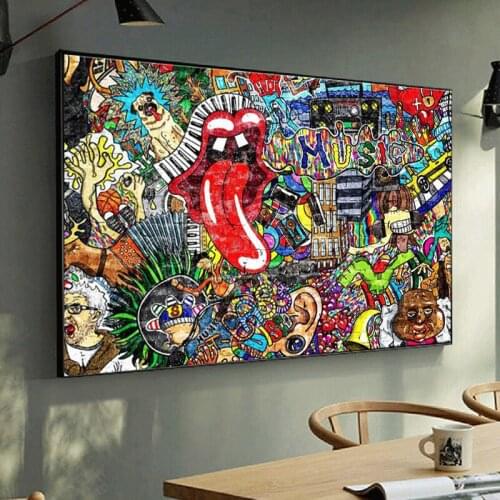 Modern Abstract Music Graffiti Street Art Red Mouth on Canvas Paintings Posters and Prints Wall Art Pictures for Living Room
