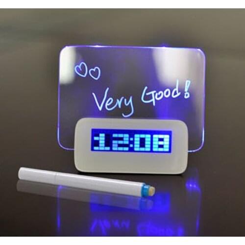 Digital Alarm Clock LED Despertador Fluorescent with Message Board USB 4 Port Hub Desk Table Clock With Calendar Blue For home