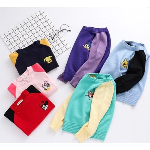 Fashion Girls Sweaters O-Neck Kids Boys Sweater Coat Cartoon Animal Embroidery Spring Autumn Children Sweaters