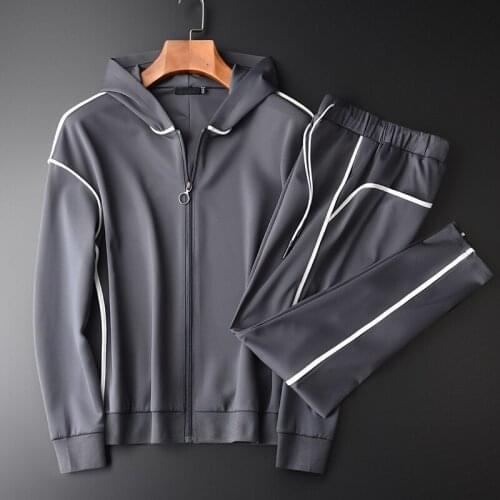 2020 Men Hoodies Luxury High Density Spandex Fabric Slim Fit Sweatshirt Men 2pcs (hoodies+pants) Grey Men Hooded Sweatshirts