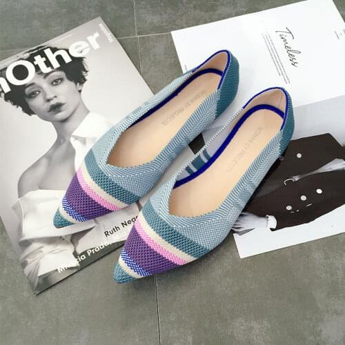 Color Casual Women Soft Shoes Breathable Knit Pointed Shoes Womens Flat Shoes Ballet Single Shoes Comfortable Pregnant Shoes