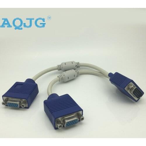 VGA 15 Pin PC SVGA Male to 2 Dual Double Female Monitor Y Adapter Splitter Cable 20cm Vga Male to Vga female computer AQJG