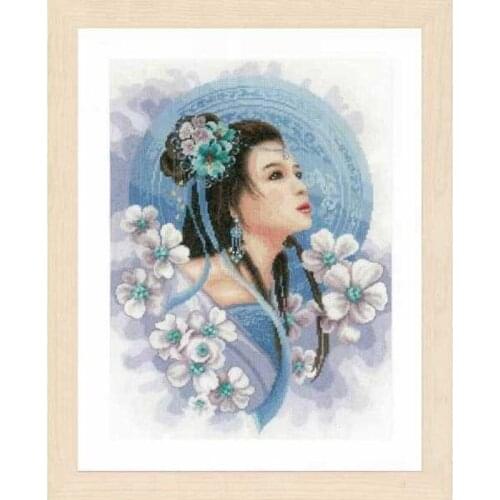 Higher quality 2020 Beautiful Counted Cross Stitch Kit Asian Lady in Blue Princess Girl Woman Lass and Flowers lan 0169168