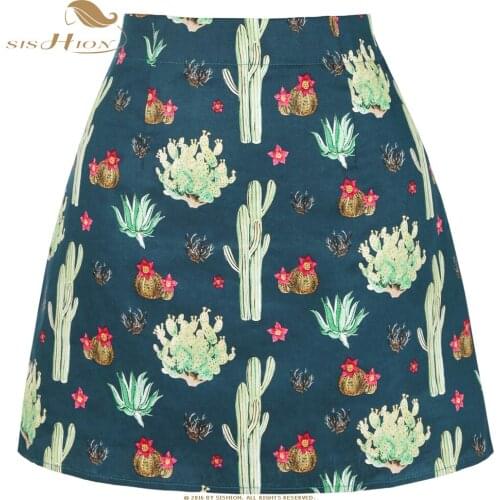 SISHION Cactus Floral Print Cotton Mini Skirt SS0008 2021 Summer Short Sexy Skirts Womens 50s 60s Retro Vintage Skirt y2k