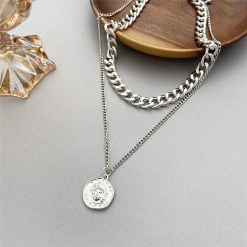 2021 Vintage Portrait Multi-layer Coin Chain Gold Silver Color Chunky Jewelry Women Girls Hip Pop Style Short Clavicle Necklace