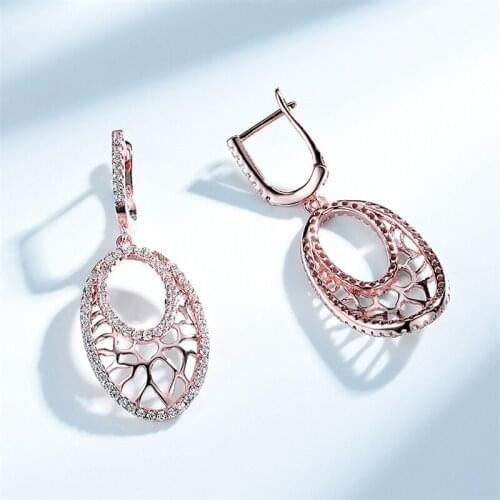 DY 925 Sterling Silver Earring Clear CZ Dangle Drop Rose Gold Plated Hollow Creative Stylish Earring For Women Fashion Jewelry