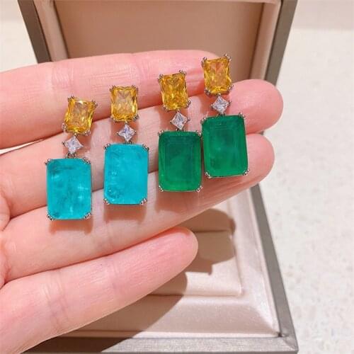 QTT Square Paraiba Tourmaline Gemstones Hanging Earrings Solid 925 Sterling Silver Earrings Jewelry for Women Girl Party Gift