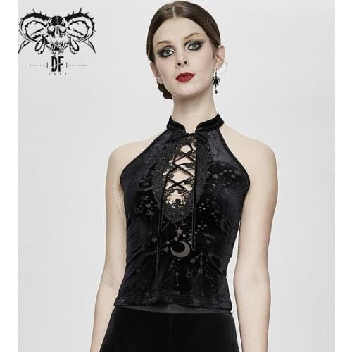 Devil Fashion Womens Gothic Strapless Top Vintage Hollw Out Slim Fitting Club Casual T-shirts