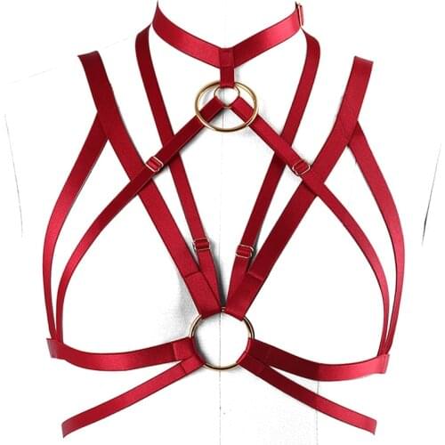 Womens Red Body Harness Straps Lingerie Harajuku Goth Fetish Bdsm Bondage Erotic Full Pole Dance Halloween Tops Harness bra
