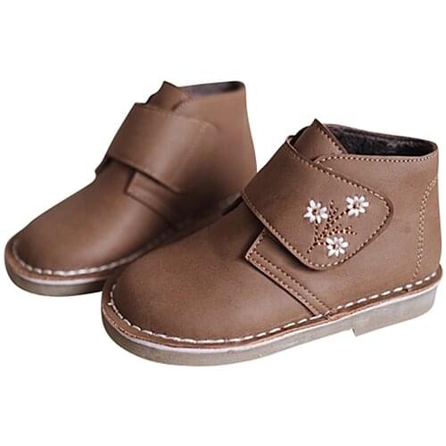 Winter Girl Snow Boots Frosted Cowhide Kids Shoes Short Plush Embroidery Chrysanthemum Genuine Leather Children Boots 6T