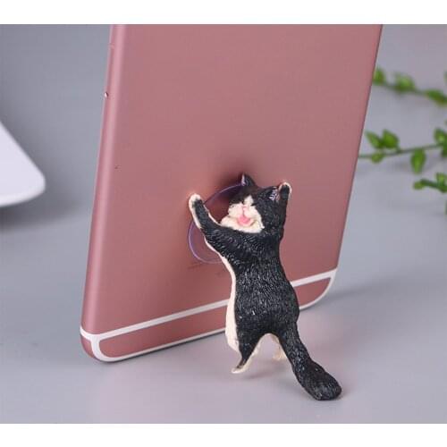 1pc Cat Figurine Miniature Cat Sucker Design Phone Holder mini fairy garden Cartoon statue craft Home Car Decorative