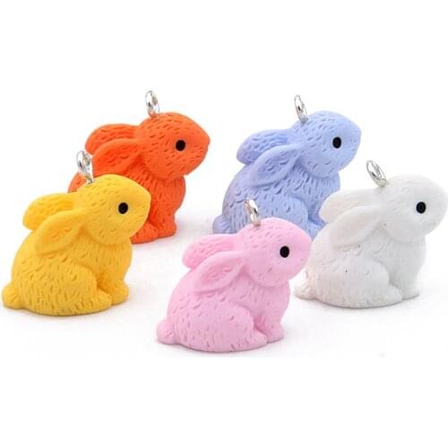 10Pcs 21*22mm 5 Color Rabbit Animal Charms Resin Cabochons Glitter Gummy Candy Necklace Keychain Pendant DIY Making Accessories