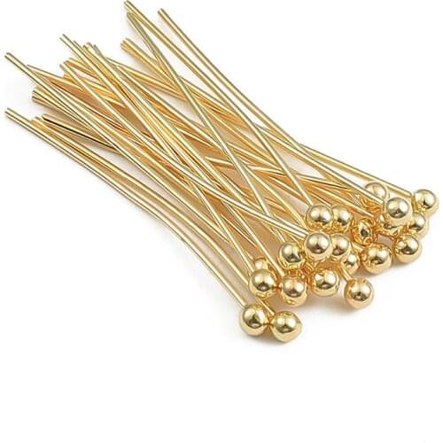 18k Gold Plated 50pcs/lot 16 20 25 30 35mm Metal Ball Head Pins DIY Headpins For Jewelry Making Findings Accessories Dia 0.5mm