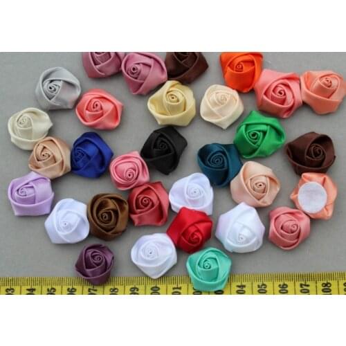 200pcs rolled Satin Ribbon handmade Fabric Rosette Rose Flowers in mixed colors 20-25mm
