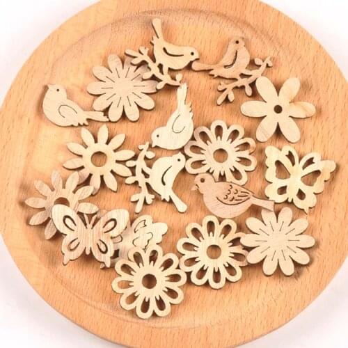 Home Decoration Hanging Ornament Accessory Bird flower Scrapbooking Craft Wooden DIY Animals Shape Handmade 50pcs mt2504
