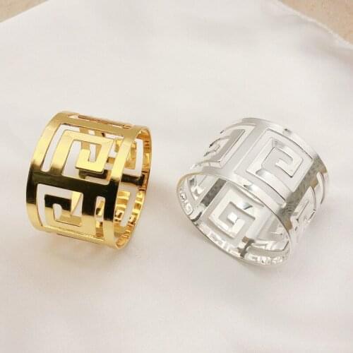 6Pcs Back Pattern Napkin Rings Wedding Table Decoration Hollow Out Family Gatherings Napkin Buckle Stainless Steel Napkin Holder