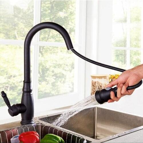 Antique Kitchen faucet Hot and cold water Wash basin Stretching sink Black ancient copper pull faucet