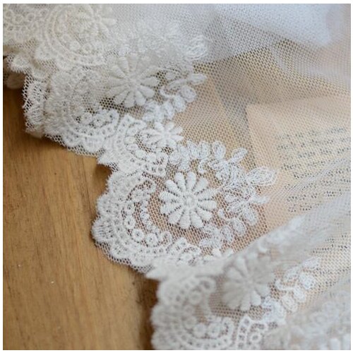 2 Meters Free Shipping Embroidered Net Home DIY Cotton Lace Fabric Applique Ribbon Sewing Craft 9.5cm Beige Lace Trim