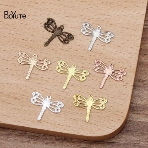 BoYuTe (500 Pieces/Lot) 9*12MM Metal Brass Filigree Dragonfly Charms for Jewelry Making Diy Hand Made Materials Wholesale