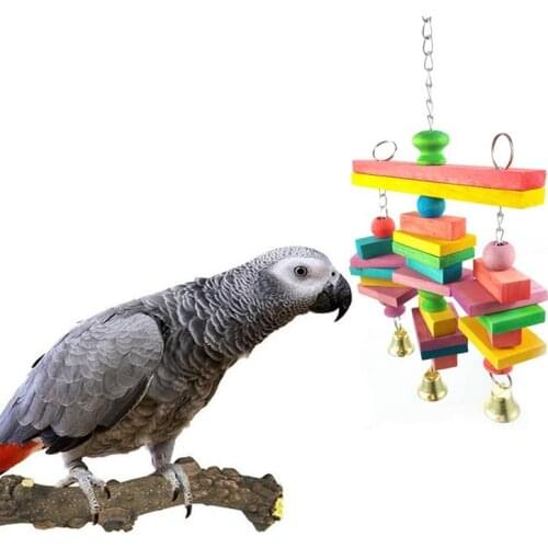1PC Wooden Parrot Toy Bite Resistant Bird Chew Toy Parakeet Tearing Toy Interactive Bird Hanging Toy With Bell Bird Accessories