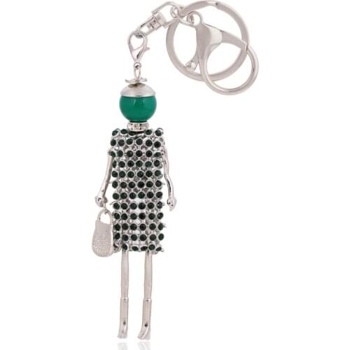 Statement women green crystal keychains charm key chain ring car rhinestone keyrings lovely gift handbag fashion jewelry pendant