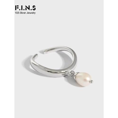 F.I.N.S Korea Fashion Elegant S925 Sterling Silver Rings for Women Freshwater Pearl Pendant Open Ring Silver 925 Fine Jewelry