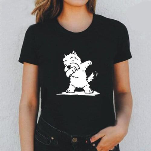 Funny Dabbing West Highland White Terrier Dog Graphic T Shirt Women Tops Harajuku Casual Tshirt Fashion Cotton Tee Shirt Femme