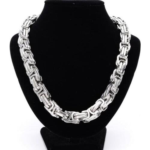 GNAYY jewelry stainless steel huge heavyweight 355g 15mm wide 24 inch Large square byzantine chain necklace for Mens