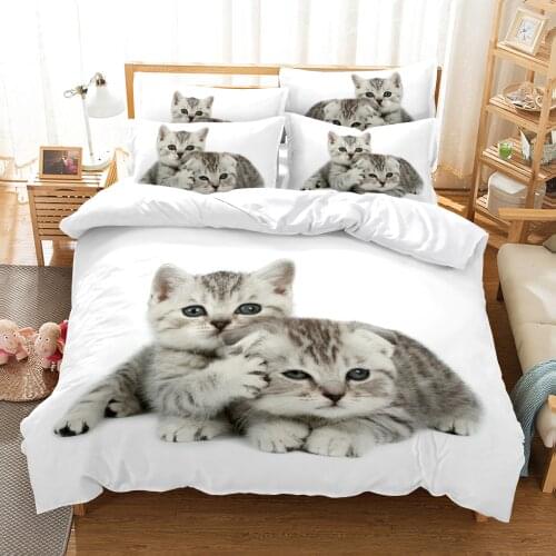 Pet Cat Dog Animal 3D Print Comforter Bedding Set Pictures Duvet Cover Set Pillowcase Home Luxury Cute Queen Twin Single Size