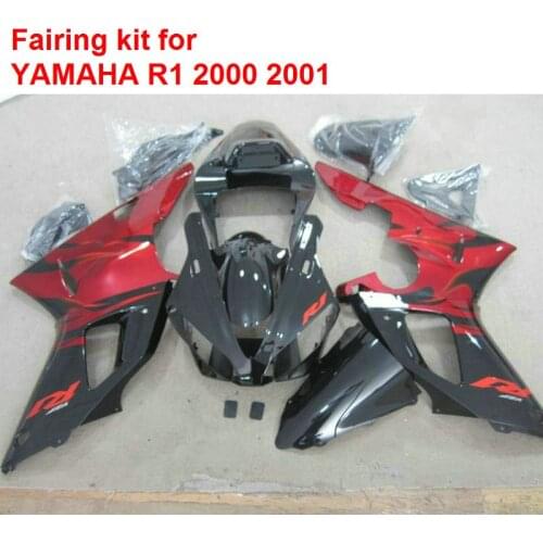 Compression molding motorcycle fairings for Yamaha YZFR1 2000 2001 black red fairing kit YZF R1 00 01 BA128