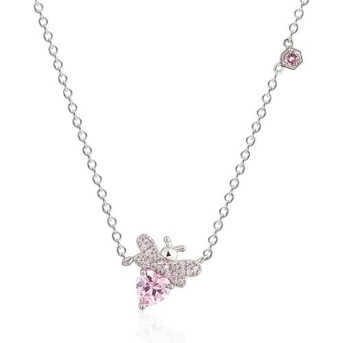 Creative Lovely Bee Crystal Pendant Necklace For Women Grils Korean Trend Ladies Wedding Collarbone Chain Fashion Party Jewelry