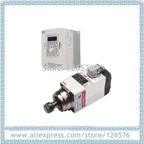 Square shape 1.5kw ER20 spindle motor 18000rpm air cooled spindle motor 4 ceramic bearing + 1.5kw Frequency VFD Inverter