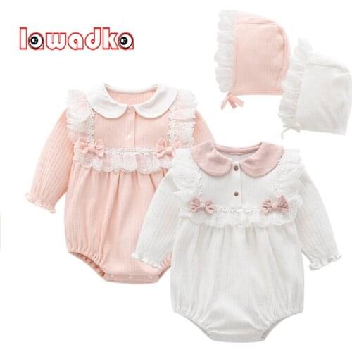 Lawadka Spring Autumn Newborn Baby Girls Rompers Long Sleeve Jumpsuit Hat Cotton Infant Clothes Princess Toddler Clothing 2021