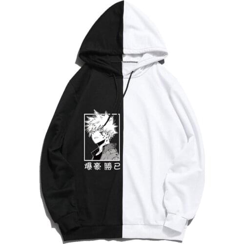 My Hero Academia Hoodies Oversized Bakugou Printed Hip Hop Men Women Anime Cosplay Fashion Casual Color Matching Sweatshirts