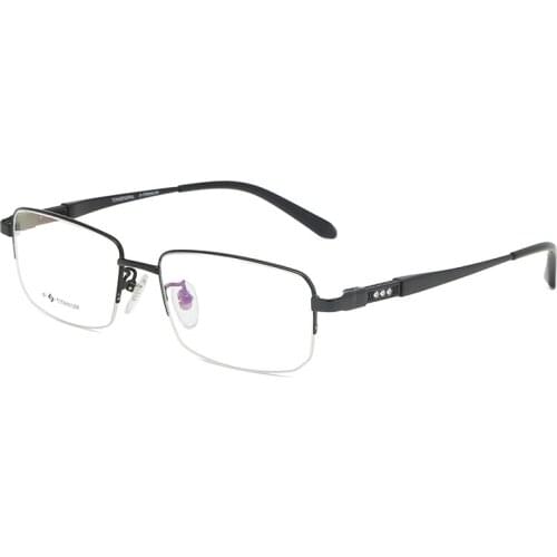 Logorela Men Pure Titanium Semi-rimless Glasses Frame Fashion Male Square Ultralight Eye Myopia Prescription Eyeglasses 9021