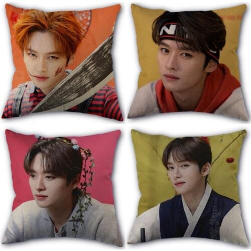 45X45cm Pillow Cover Lee Know Stray Kids Square Zipper Cotton Linen Pillow Cases Bedroom Home Office Decorative Pillowcase