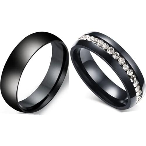 MANGOSKY Black-color Wedding Bands Ring for Women Men Jewelry 6mm Stainless Steel Engagement Ring US Size 5 to 13