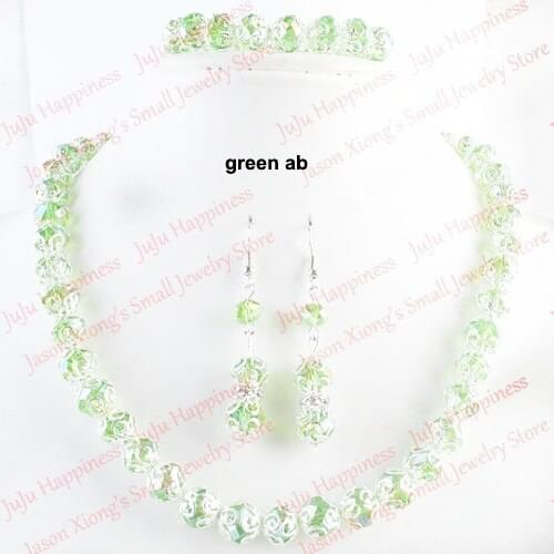One set Handmade Green AB Crystal Glass Beads Jewelry Set Necklace,Earring and Bracelet 231