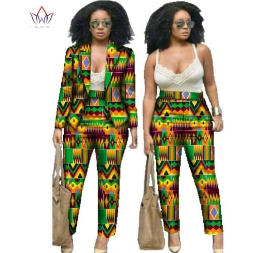 Autumn African Print 2 Piece Set For Women Spring Dashiki Pant and Crop Top Bazin Riche African Clothing for Lady WY019