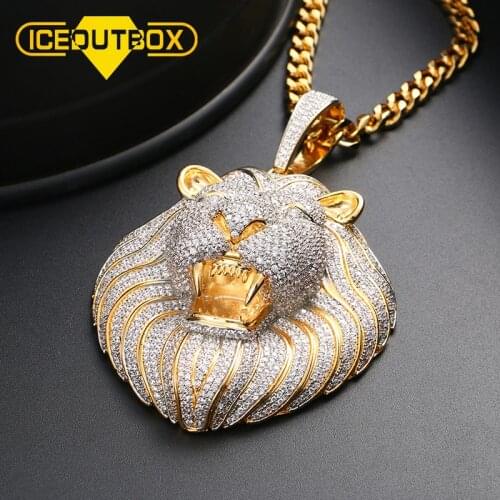 Big Exaggeration Lion Head Pendant Neckalce Hollow Back With AAA Cubic Zircon For Mens Hip Hop Jewelry Personality Fashion Gift