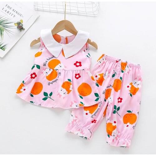 Childrens Pajamas Set Baby Suit Kids Clothes Toddler Boys Girls Cotton Cartoon Printing Tops Pants Set Home Wear