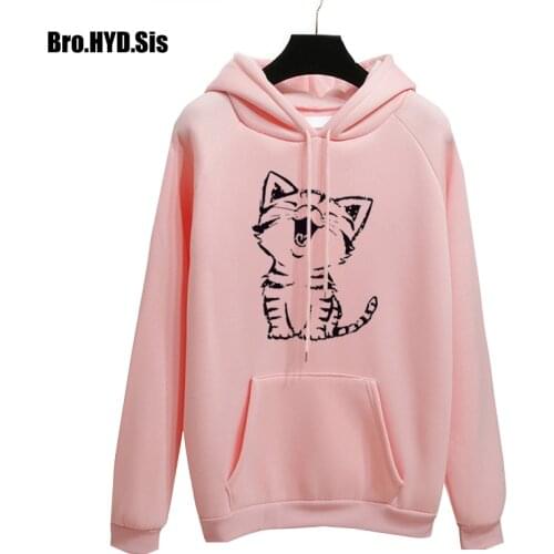 Casual Women Hoodies Cute Cartoon Cat Oversized Hoody Harajuku Sweatshirts Lady Long Sleeve Coat Fashion Tops