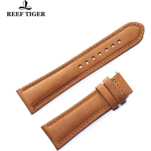 Reef Tiger/RT Black Brown Leather Watch Strap Durable Watch Band Waterproof Calfskin Watch Strap RGA3029