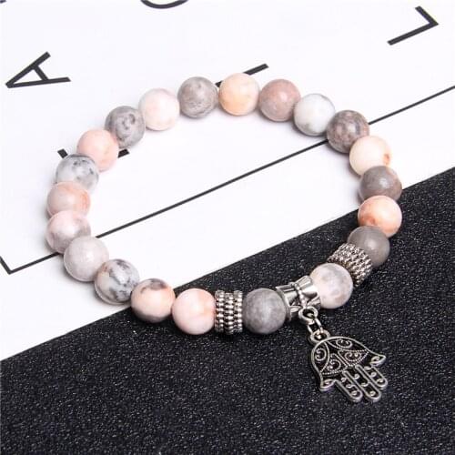 Fatima Hand Bracelets Lucky Natural Stone Beaded Bracelet Women Men Protection Healing Bangle Hand Charms Braclets Jewelry Gifts