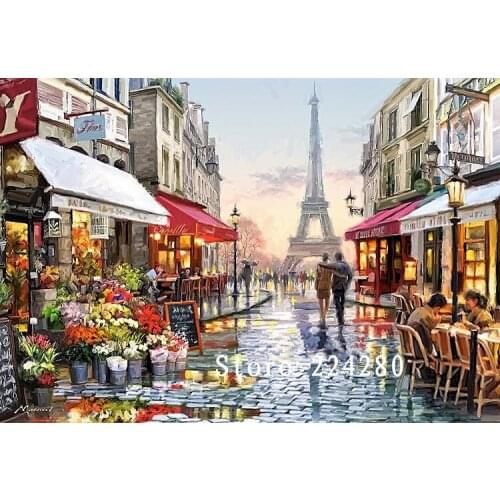 Needlework,Tower Flower shop Street view 14CT Counted For Embroidery,DIY Cross stitch kits,Art Cross-Stitching Home Decor