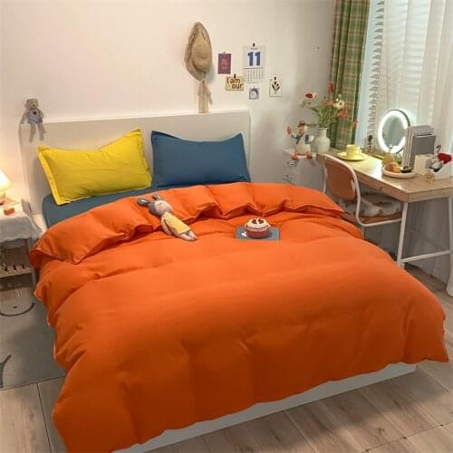 Modern Fashion Duvet Cover Set Solid Color Brushed Bedding Set Orange Blue Quilt Cover Bed Linen Sheet Pillowcase Soft Touching