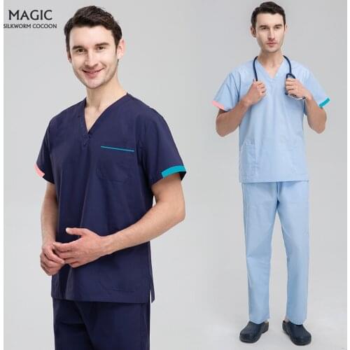 Short Sleeved Hospital Doctor Workwear Pet Grooming Nursing Scrubs Uniform Costume Doctor Set Clinical Uniforms Women Tops Pants